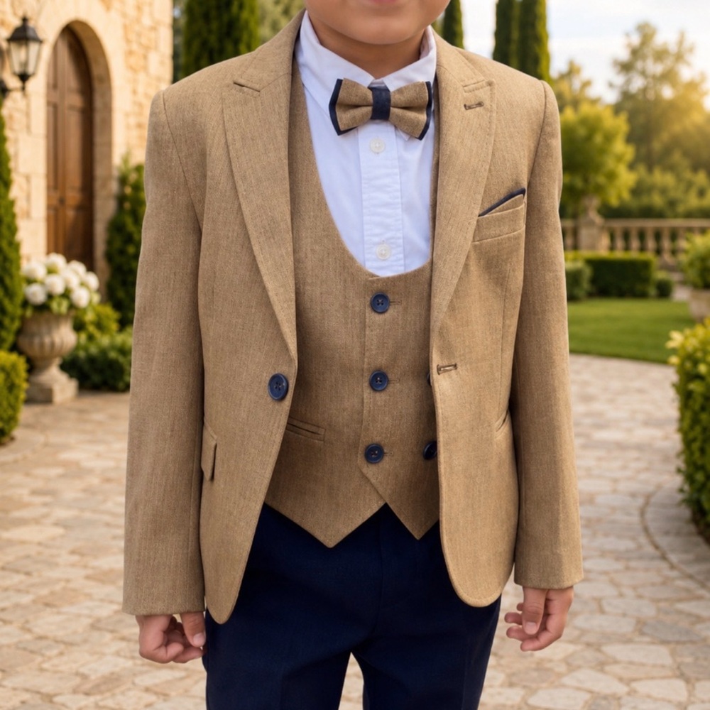 MESSY Kids Fashion Classic Three pieces Vest & Blazer Set with Bow Tie